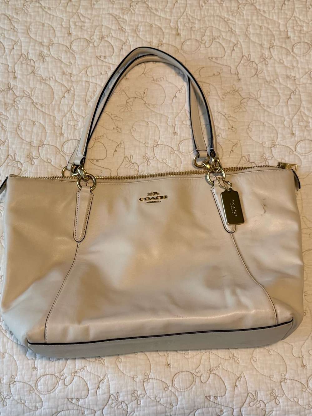Coach Cream Leather Ava Tote with Gold Hardware